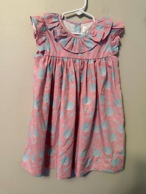 Cecil and Lou Pink Shell-Print Ruffle Neck Girls' Dress